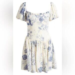 NEW, Reformation Davonne floral mini dress in blue/white Sz 8 #MD1400